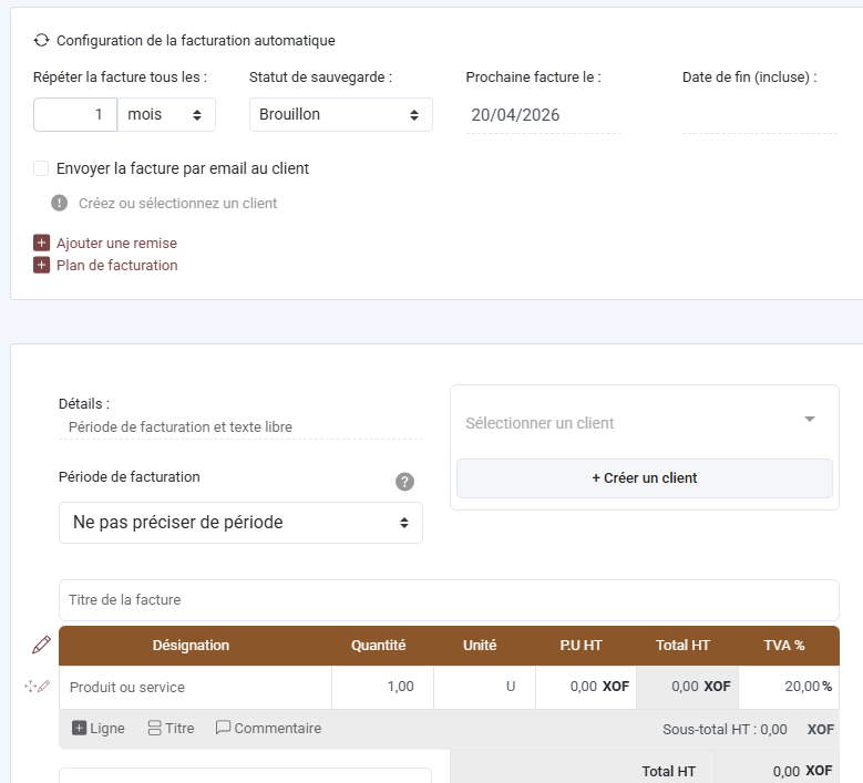 Progrmmation facture récurrente